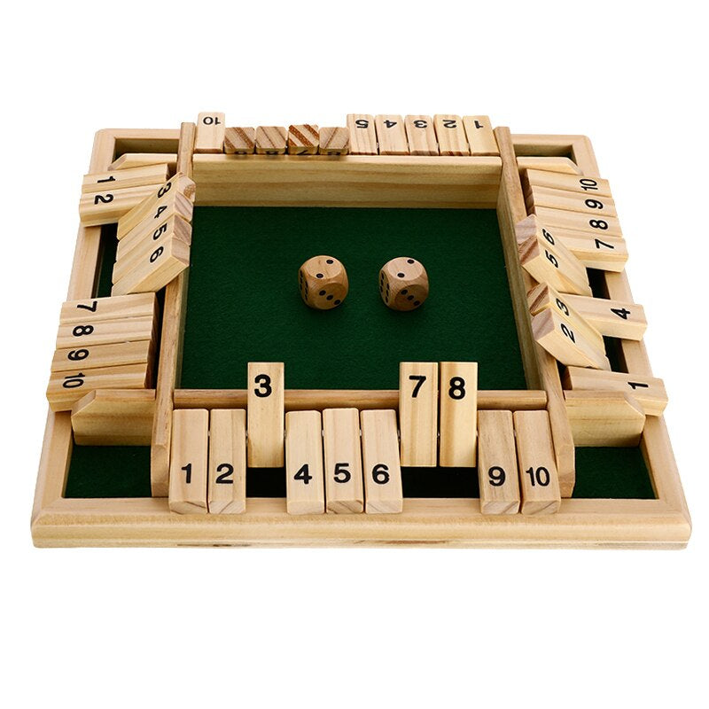 Houten educatief bordspel voor kinderen, met dobbelstenen en genummerde flappen. Ideaal familiespel voor leerplezier.
