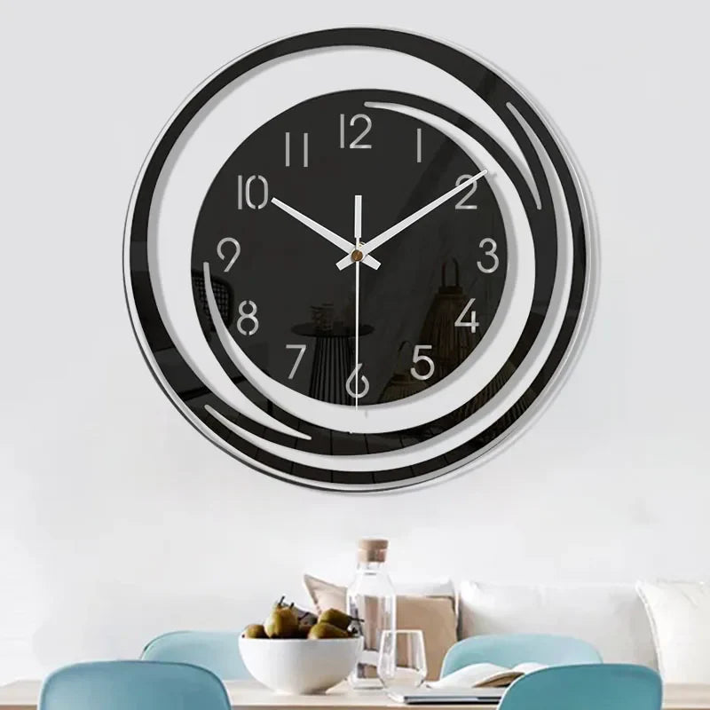 "InfinityGlow Wandklok met stil mechanisme, strak minimalistisch design, elegante look voor moderne interieurs."