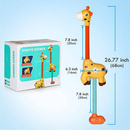 Interactief giraffe badspeeltje; kleurrijke douchekop, waterfontein en lichteffecten voor avontuurlijke badtijd bij kinderen.