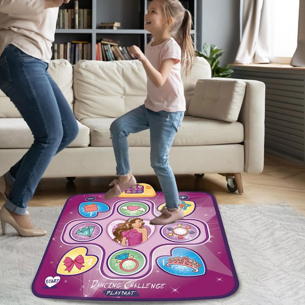 "Interactieve dansmat met LED-licht en muziek; kleurrijk ontwerp voor kinderen; stimuleert beweging en spelplezier."
