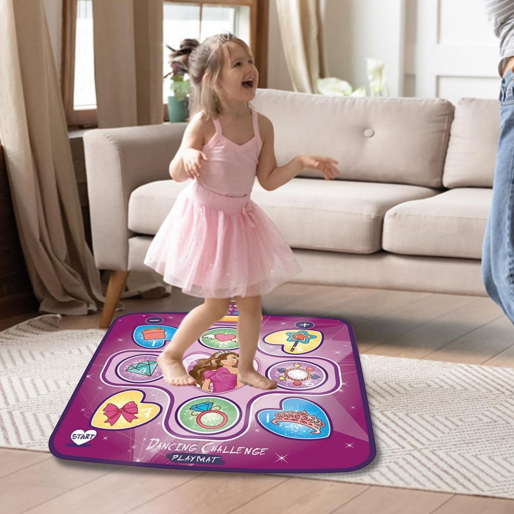 "Interactieve dansmat met LED-licht en muziek; kleurrijk ontwerp voor kinderen; stimuleert beweging en spelplezier."