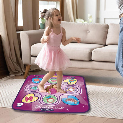 "Interactieve dansmat met LED-licht en muziek; kleurrijk ontwerp voor kinderen; stimuleert beweging en spelplezier."
