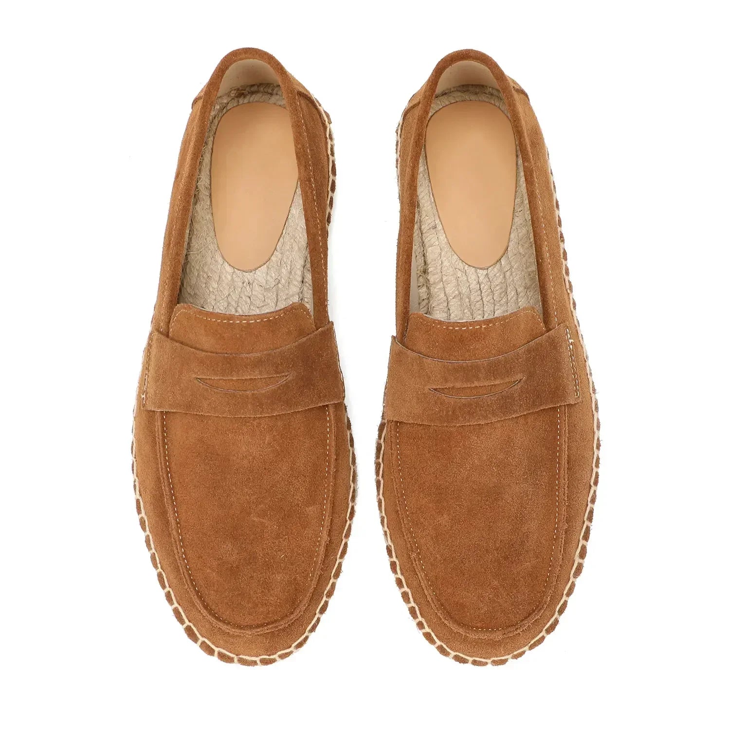 "Jute espadrilles heren, koe suede bovenkant, jute zool, casual stijl, in kleuren bruin, groen, marineblauw, zand."