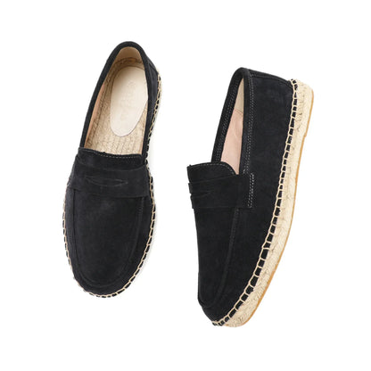 "Jute espadrilles heren, koe suede bovenkant, jute zool, casual stijl, in kleuren bruin, groen, marineblauw, zand."