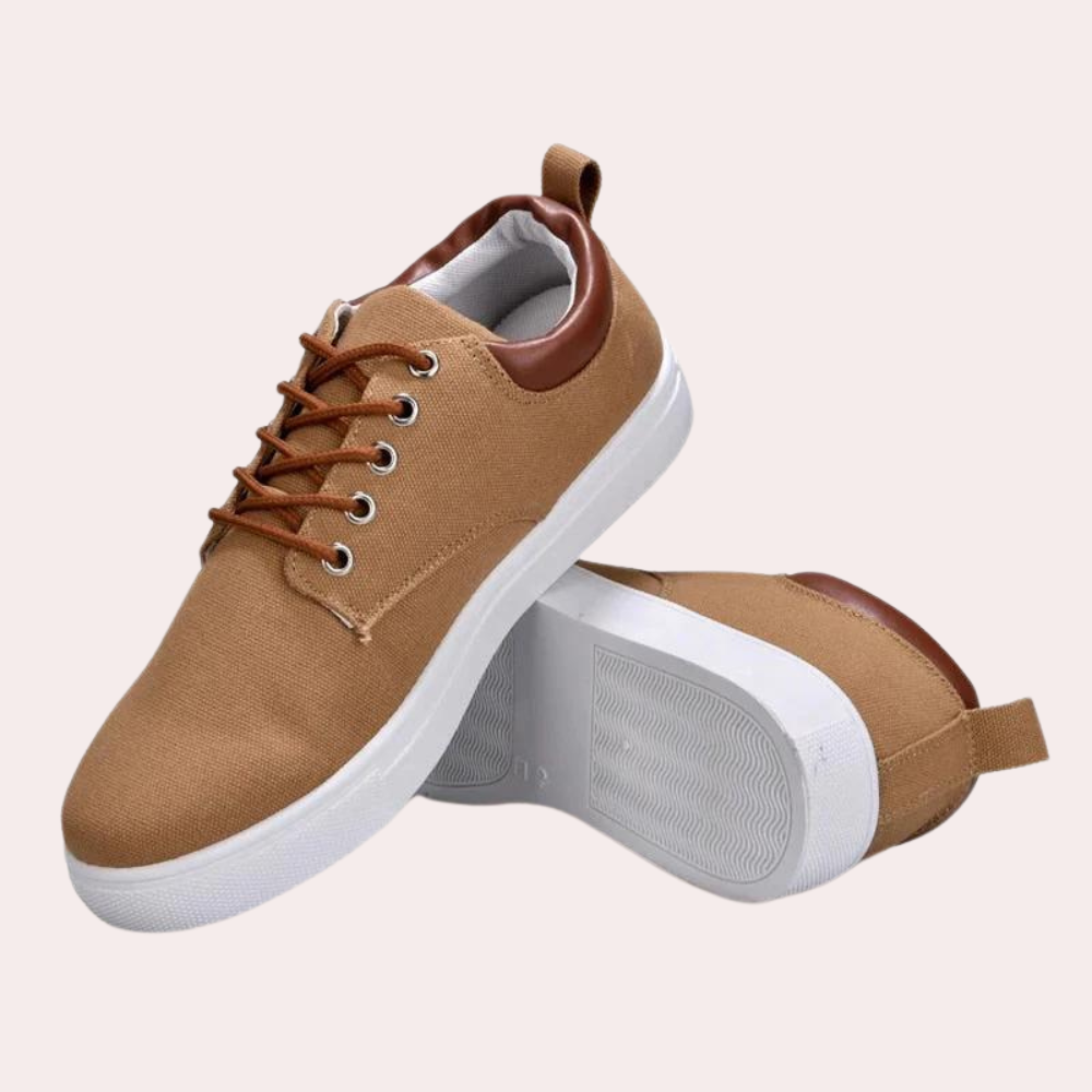 "Khaki herensneakers, orthopedisch ontwerp, comfortabel, stijlvol, ideaal voor casual outfits, extra voetondersteuning."