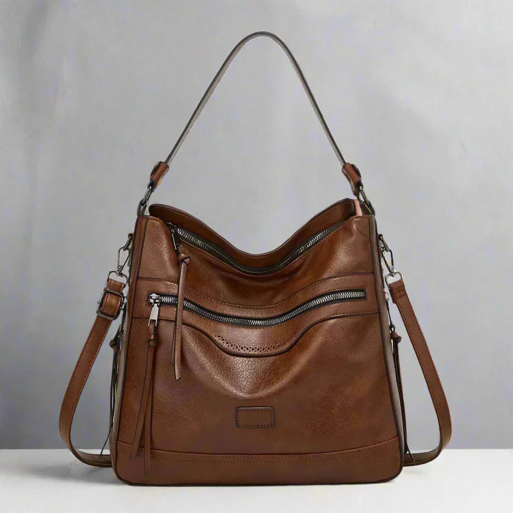 Klassieke retro leren damestas, stijlvol en functioneel, hoogwaardig bruin leer, perfect voor elke gelegenheid.