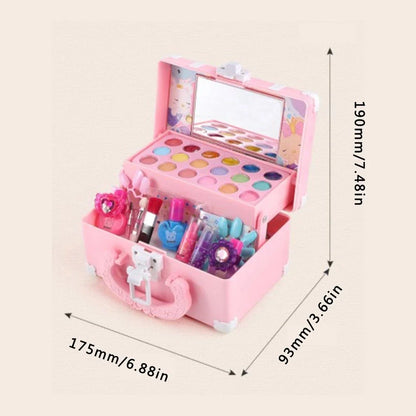 "Kleurrijke kinder make-up set met lippenstift en oogschaduw; veilig, niet-toxisch, ideaal voor creatief spel."