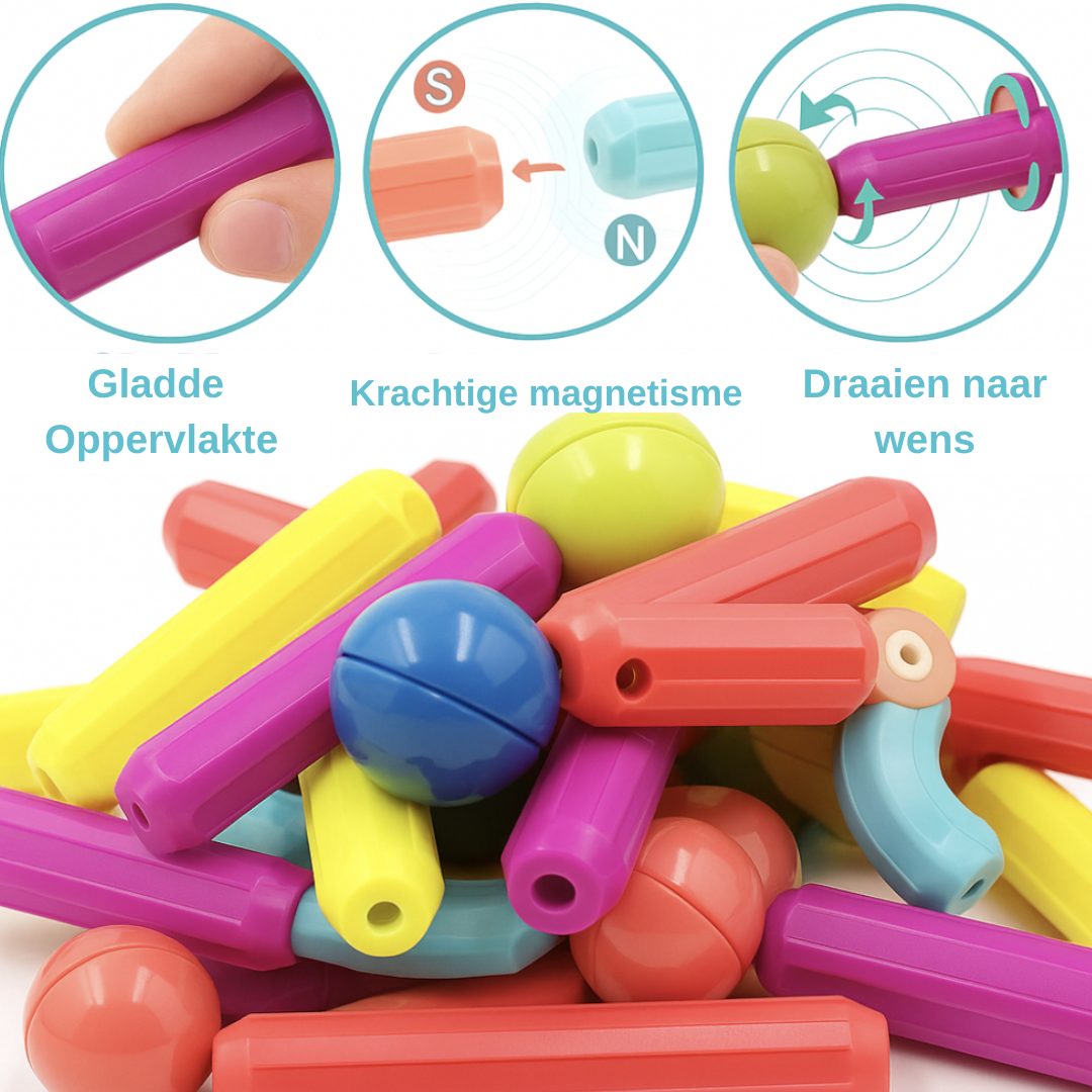 "Kleurrijke magnetische sticks speelset voor kinderen, bevordert creativiteit en probleemoplossende vaardigheden."