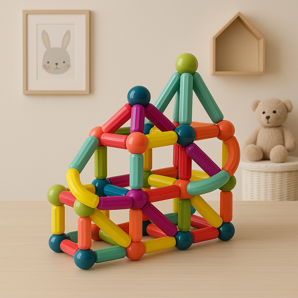 "Kleurrijke magnetische sticks speelset voor kinderen, bevordert creativiteit en probleemoplossende vaardigheden."