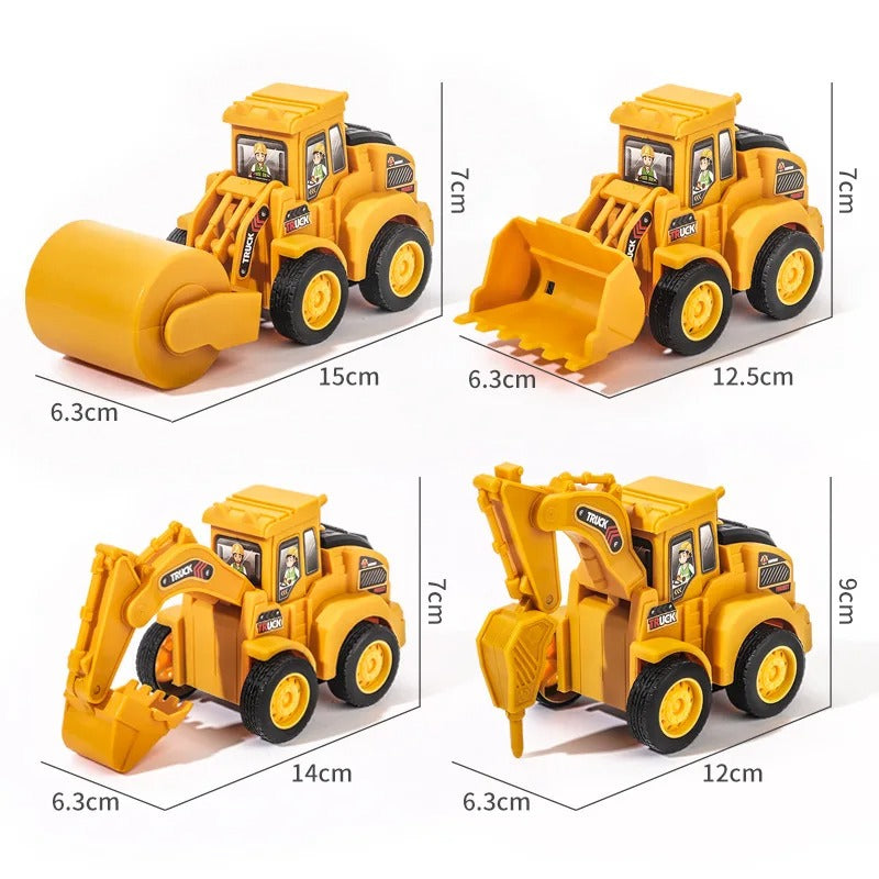 "Kleurrijke speelvoertuigen set met bulldozers en graafmachines, educatief speelgoed voor kinderen, bevordert motoriek."