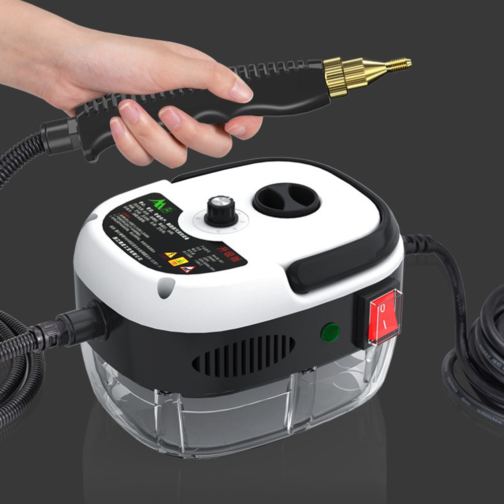 "Krachtige 2500W stoomreiniger, ideaal voor huis en auto, zilvergrijs design met ergonomisch handvat."