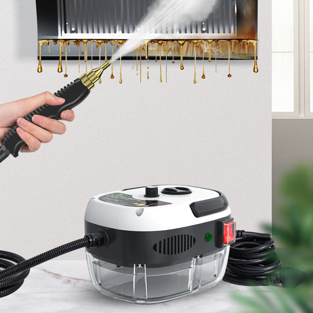 "Krachtige 2500W stoomreiniger, ideaal voor huis en auto, zilvergrijs design met ergonomisch handvat."