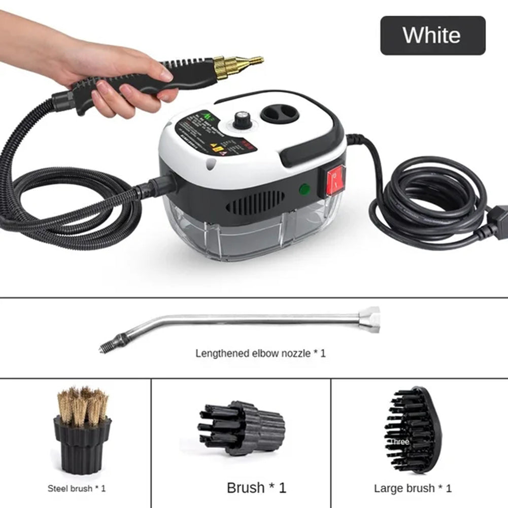 "Krachtige 2500W stoomreiniger, ideaal voor huis en auto, zilvergrijs design met ergonomisch handvat."