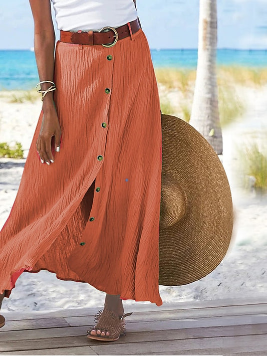 "Lange linnen maxi rok dames, elegant vloeiend silhouet in ademend materiaal, ideaal voor warme dagen."