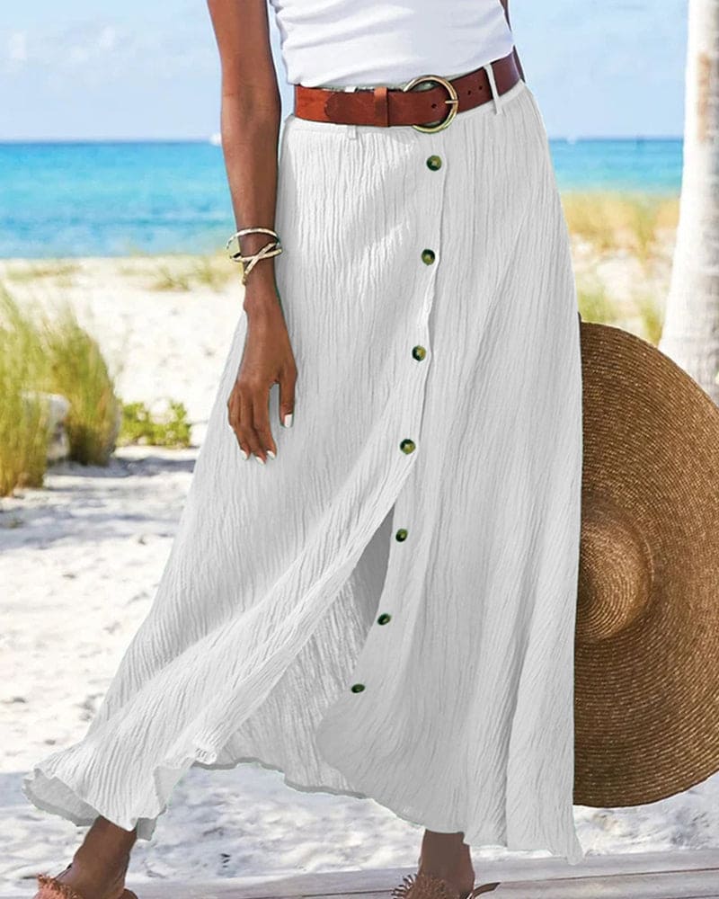 Lange monochrome A-lijn rok voor dames, elegant en comfortabel, perfect voor verschillende gelegenheden en seizoenen.