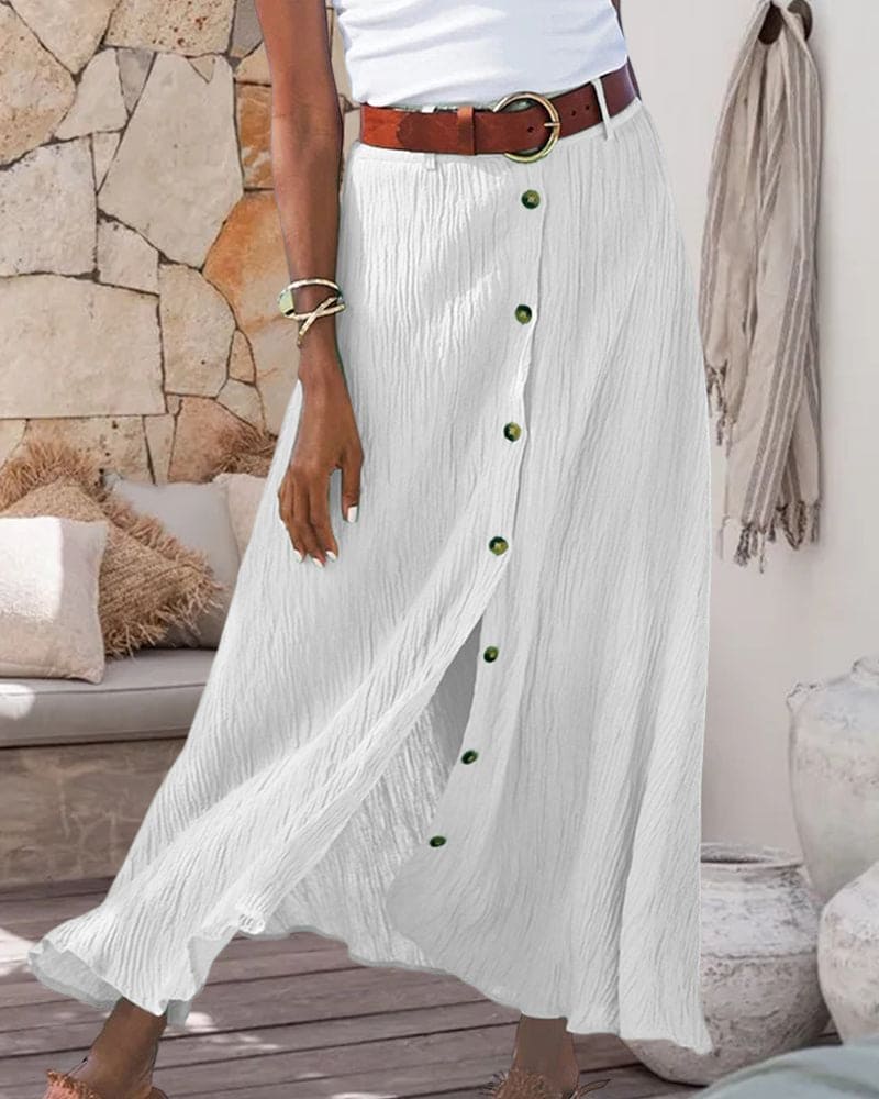 Lange monochrome A-lijn rok voor dames, elegant en comfortabel, perfect voor verschillende gelegenheden en seizoenen.