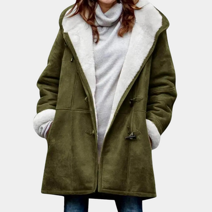 Lange rode winterjas met capuchon voor dames, warm, modieus, ideaal voor koude dagen, stijlvolle keuze.