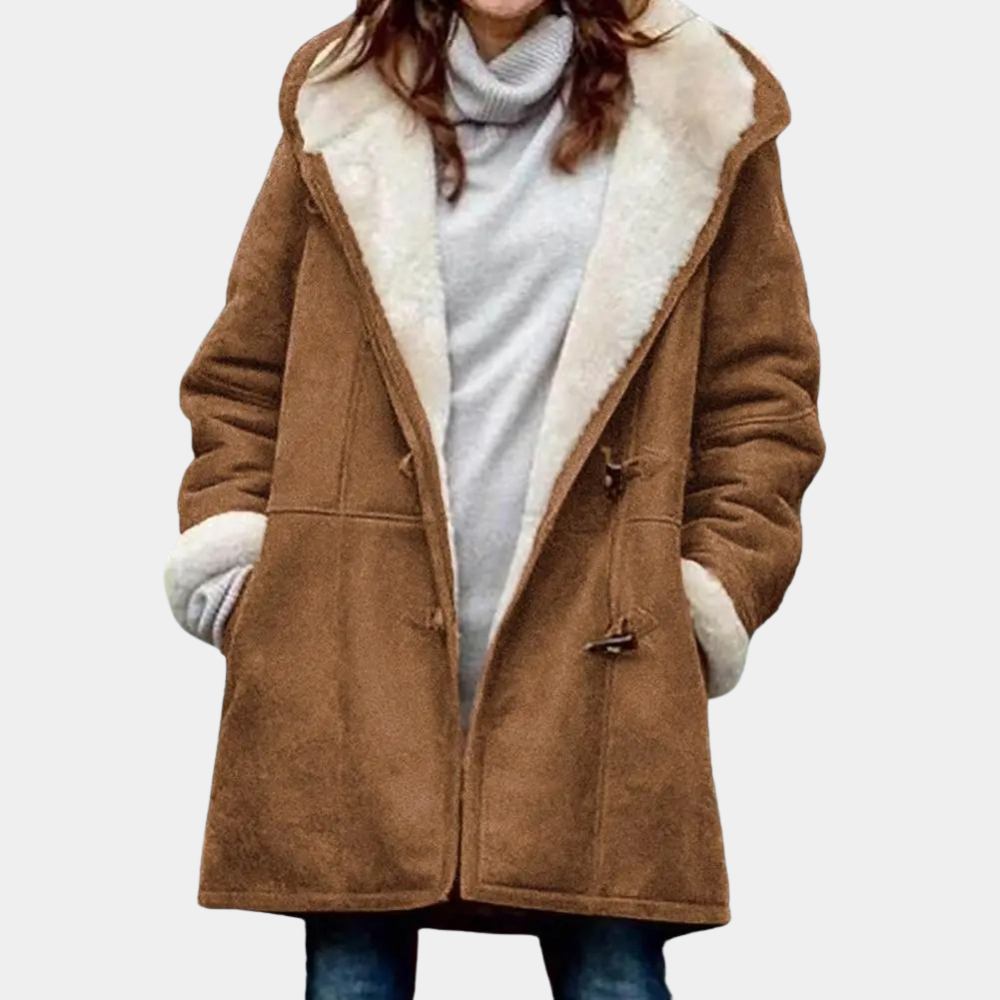 Lange rode winterjas met capuchon voor dames, warm, modieus, ideaal voor koude dagen, stijlvolle keuze.