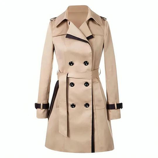 "Lange trenchcoat voor dames in klassiek zwart of khaki, met ceintuur, elegant en veelzijdig ontwerp voor elke gelegenheid."