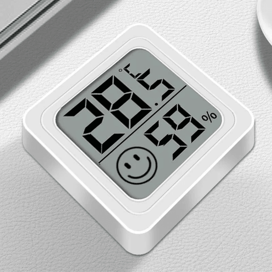 LCD thermometer hygrometer met digitaal scherm, toont temperatuur en luchtvochtigheid, stijlvol voor elk interieur.