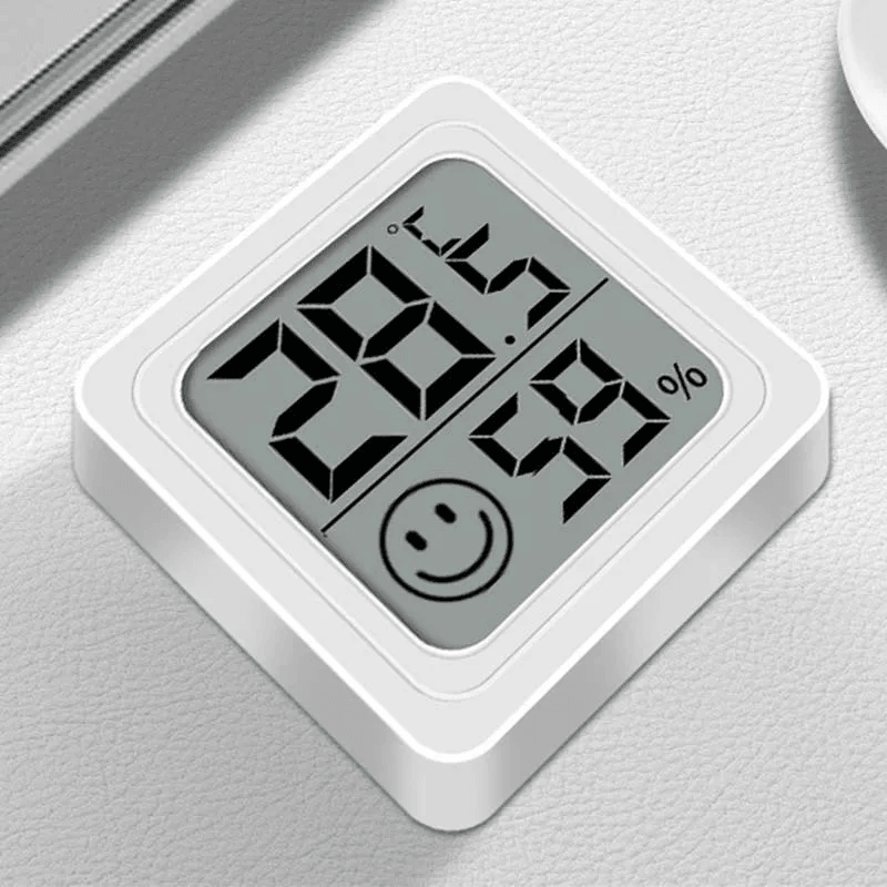 LCD thermometer hygrometer met digitaal scherm, toont temperatuur en luchtvochtigheid, stijlvol voor elk interieur.