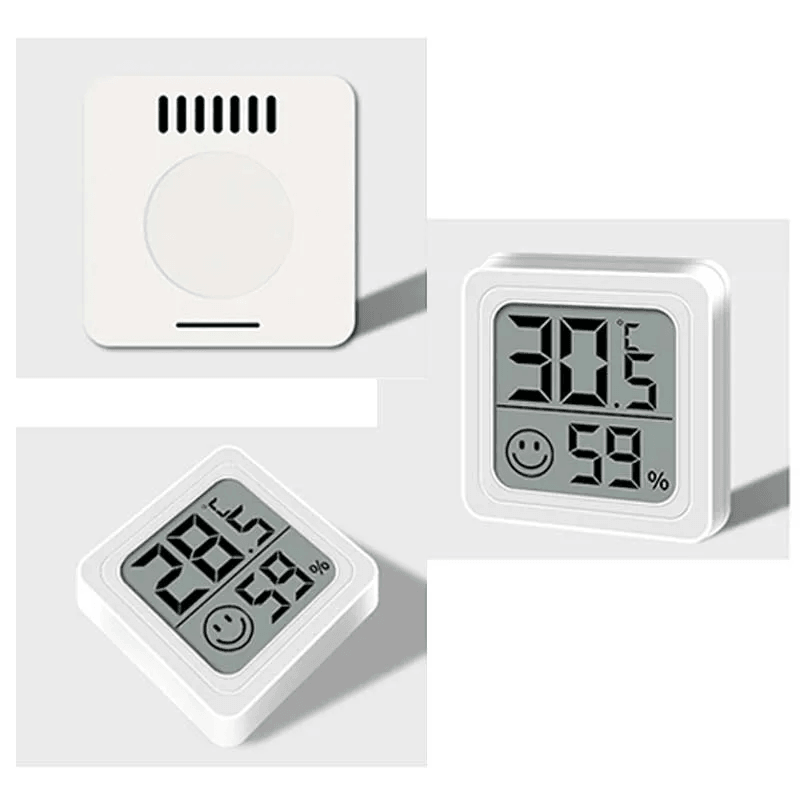 LCD thermometer hygrometer met digitaal scherm, toont temperatuur en luchtvochtigheid, stijlvol voor elk interieur.