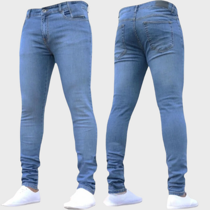 "Lichtblauwe heren skinny jeans, slank ontwerp voor comfort en stijl, ideaal voor casual en semi-formele gelegenheden."