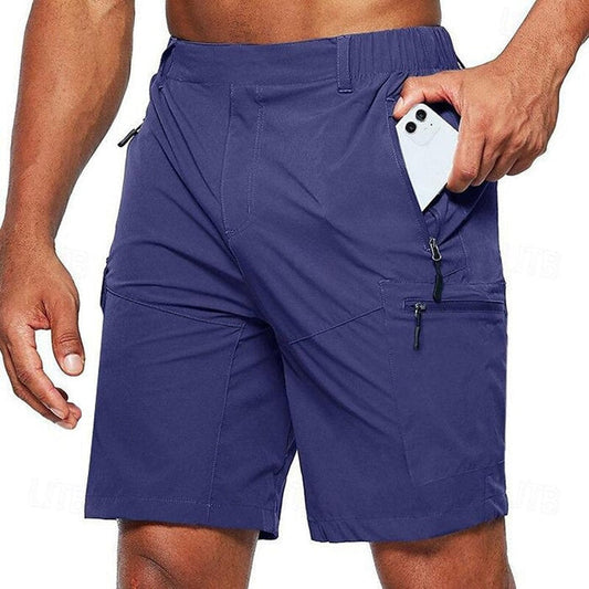 "Lichtgewicht ademende zomerbroek heren, donkerblauw, elastische tailleband, perfect voor casual en outdoor activiteiten."