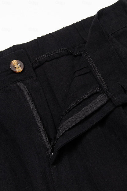 "Linnen-katoenen heren korte broek, zomerstijl, beige kleur, lichtgewicht en ademend ontwerp, geschikt voor casual uitjes."