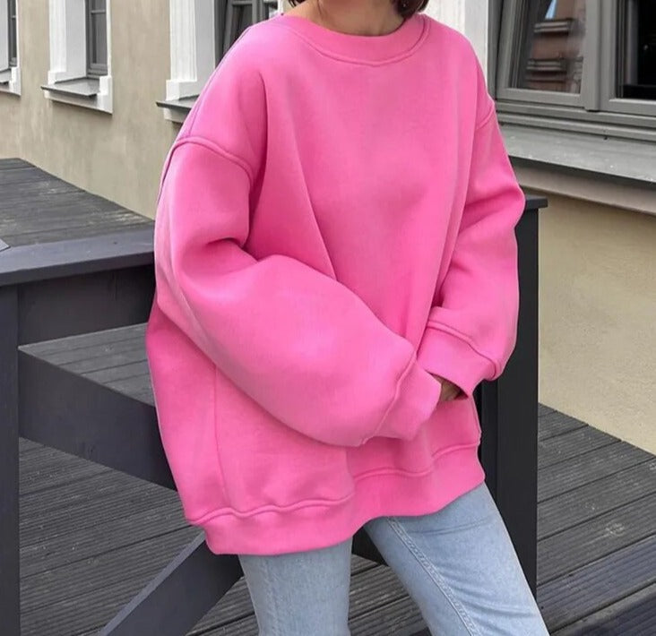 "Liv oversized sweater, lichtgrijs, zachte stof, dameskleding, comfortabele en veelzijdige trui voor elke gelegenheid, trendy