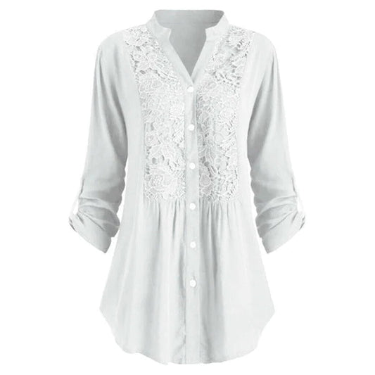 "Luchtige damesblouse met pofmouwen in zomerse stijl, elegante pasvorm, perfect voor casual en formele gelegenheden."