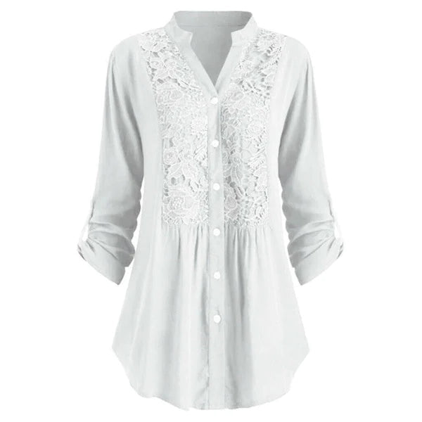 "Luchtige damesblouse met pofmouwen in zomerse stijl, elegante pasvorm, perfect voor casual en formele gelegenheden."