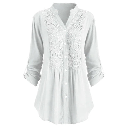 "Luchtige damesblouse met pofmouwen in zomerse stijl, elegante pasvorm, perfect voor casual en formele gelegenheden."