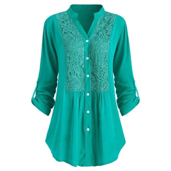 "Luchtige damesblouse met pofmouwen in zomerse stijl, elegante pasvorm, perfect voor casual en formele gelegenheden."