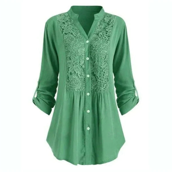 "Luchtige damesblouse met pofmouwen in zomerse stijl, elegante pasvorm, perfect voor casual en formele gelegenheden."