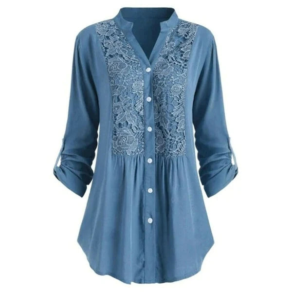 "Luchtige damesblouse met pofmouwen in zomerse stijl, elegante pasvorm, perfect voor casual en formele gelegenheden."