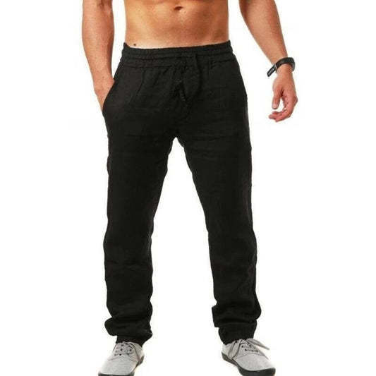 Luchtige linnen herenbroeken in joggerstijl, perfect voor zomer, met comfortabele elastische tailleband, minimalistisch desig