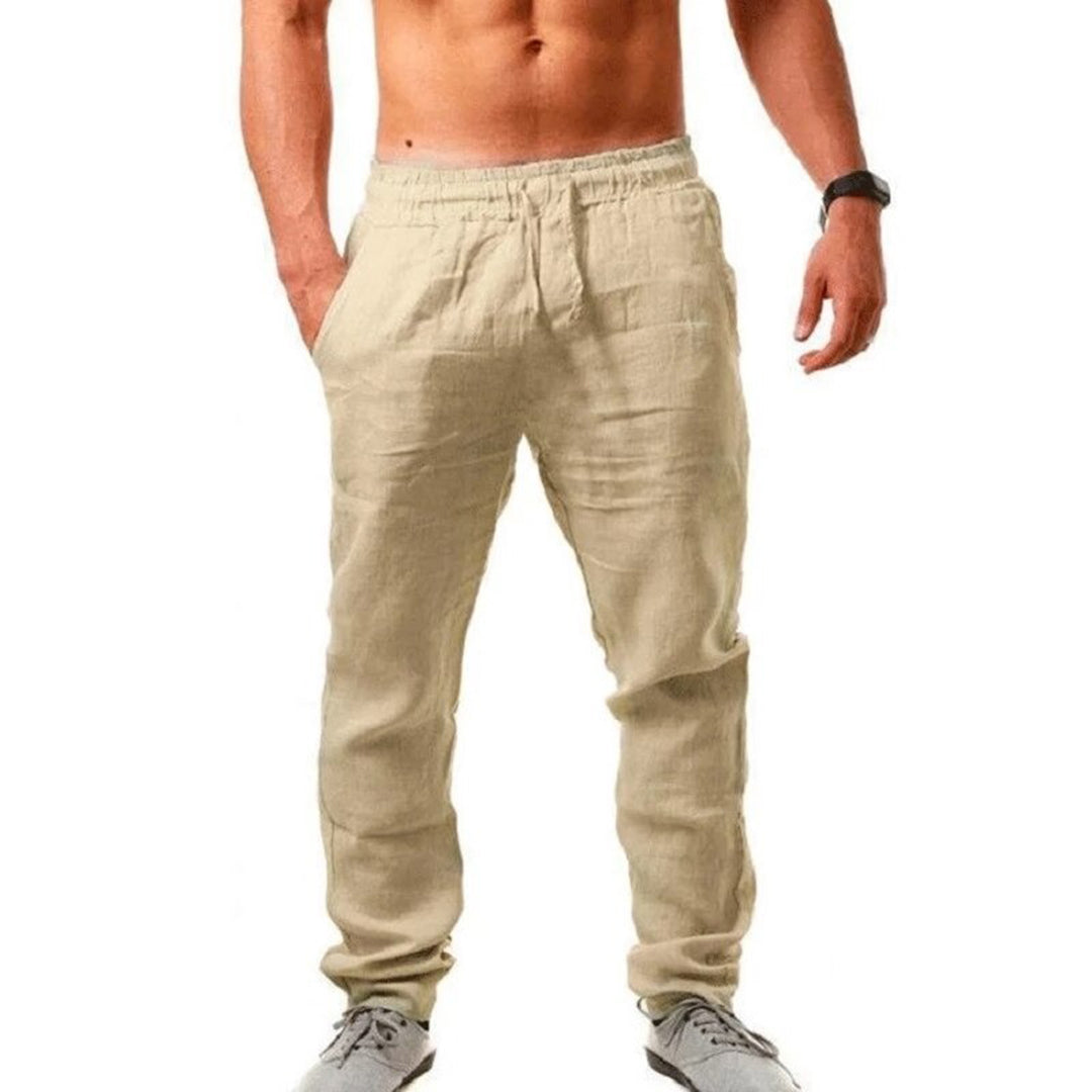 Luchtige linnen herenbroeken in joggerstijl, perfect voor zomer, met comfortabele elastische tailleband, minimalistisch desig