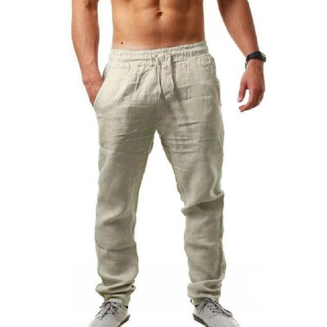 Luchtige linnen herenbroeken in joggerstijl, perfect voor zomer, met comfortabele elastische tailleband, minimalistisch desig