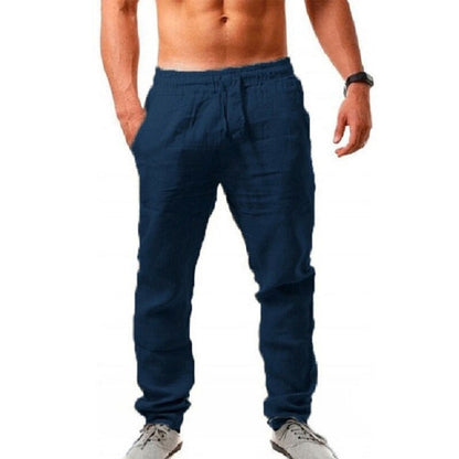 Luchtige linnen herenbroeken in joggerstijl, perfect voor zomer, met comfortabele elastische tailleband, minimalistisch desig
