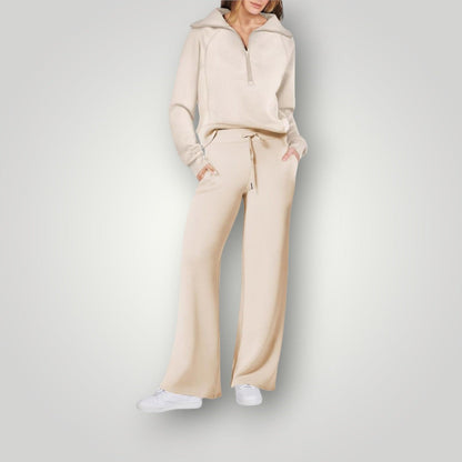 "Luxe dames loungewear set in zachte neutrale tinten, relaxte pasvorm, multikleur, perfect voor stijlvol comfort thuis."