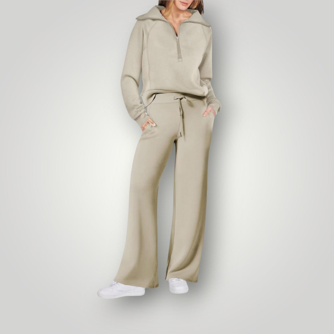"Luxe dames loungewear set in zachte neutrale tinten, relaxte pasvorm, multikleur, perfect voor stijlvol comfort thuis."