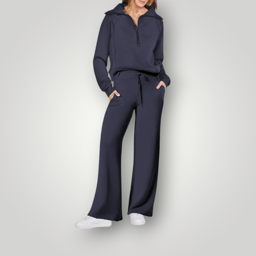 "Luxe dames loungewear set in zachte neutrale tinten, relaxte pasvorm, multikleur, perfect voor stijlvol comfort thuis."