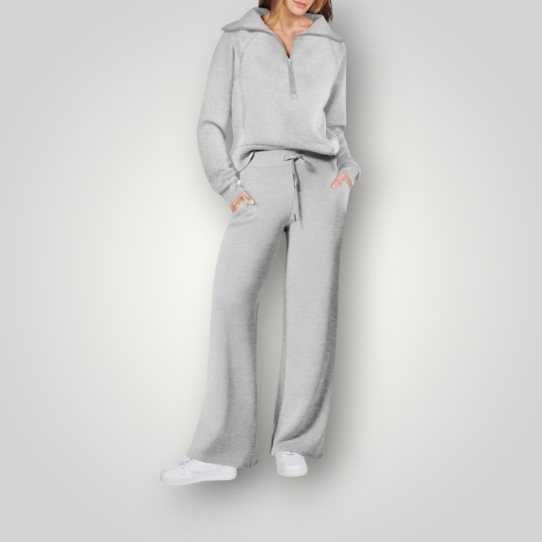 "Luxe dames loungewear set in zachte neutrale tinten, relaxte pasvorm, multikleur, perfect voor stijlvol comfort thuis."