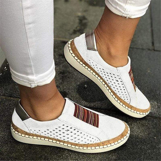 "Luxe vintage instappers, orthopedisch, ademend leer, elastische inzetstukken, handgemaakt, voor dames, stijlvolle loafers"