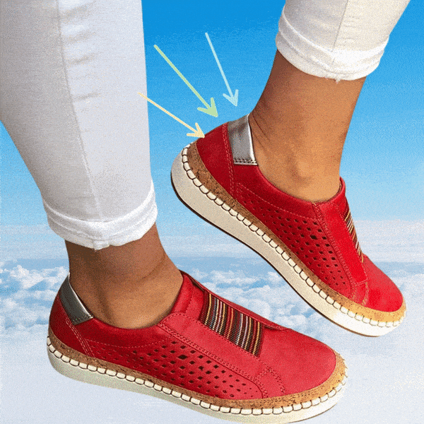 "Luxe vintage instappers, orthopedisch, ademend leer, elastische inzetstukken, handgemaakt, voor dames, stijlvolle loafers"