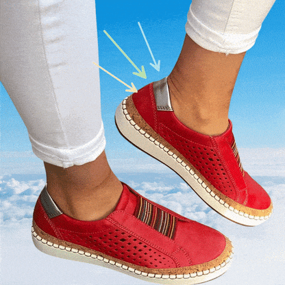 "Luxe vintage instappers, orthopedisch, ademend leer, elastische inzetstukken, handgemaakt, voor dames, stijlvolle loafers"