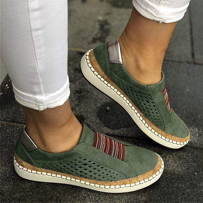 "Luxe vintage instappers, orthopedisch, ademend leer, elastische inzetstukken, handgemaakt, voor dames, stijlvolle loafers"