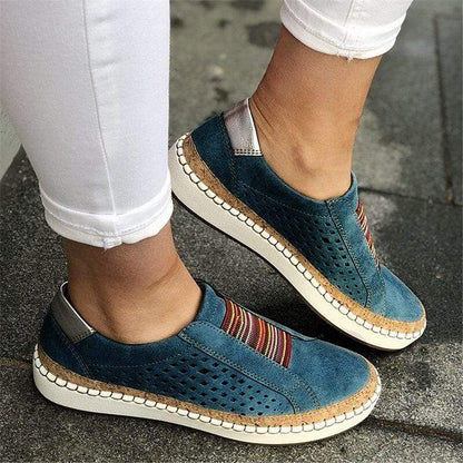 "Luxe vintage instappers, orthopedisch, ademend leer, elastische inzetstukken, handgemaakt, voor dames, stijlvolle loafers"
