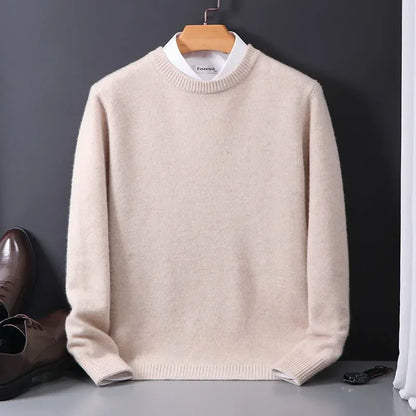 "Luxueuze kasjmier herentrui, elegante snit, blauw en camel, voor stijl en warmte. Ideaal voor casual en formele gelegenheden